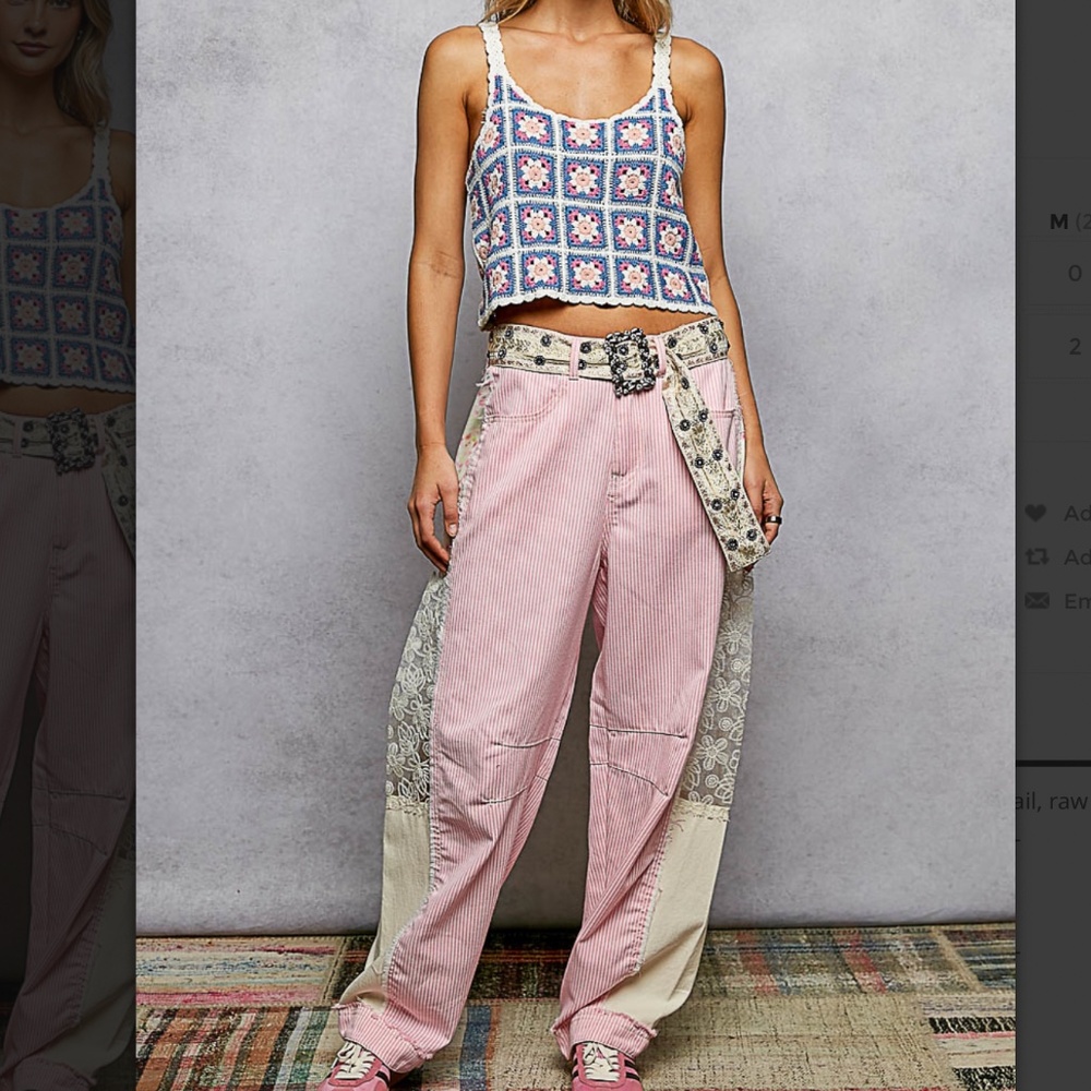 Pink Striped Ankle-Length Wide Leg Pants